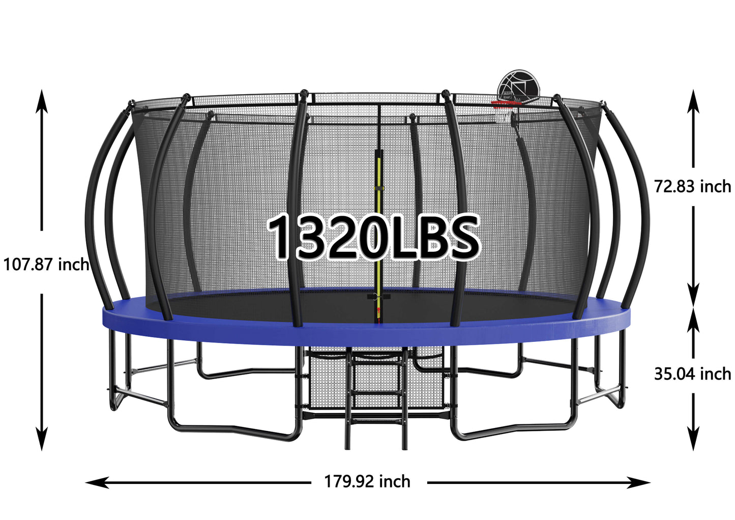 MyFunGear 15ft trampoline size chart , with a weight limit of 1320 lbs.